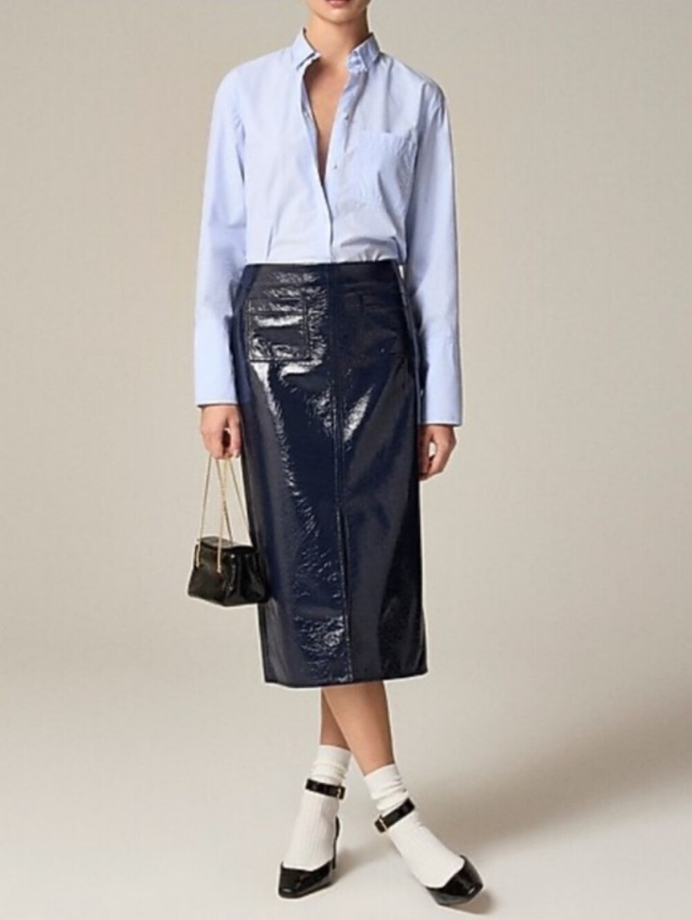 J. Crew Plus Size Patch-pocket No.3 Pencil skirt in textured faux patent leather